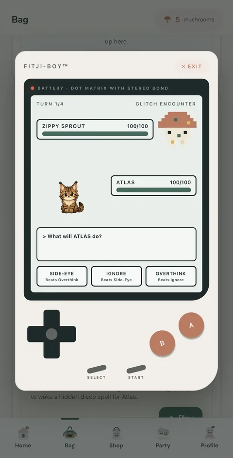 Fitji-Boy, a Game Boy style turn-based battle mini-game featuring Atlas